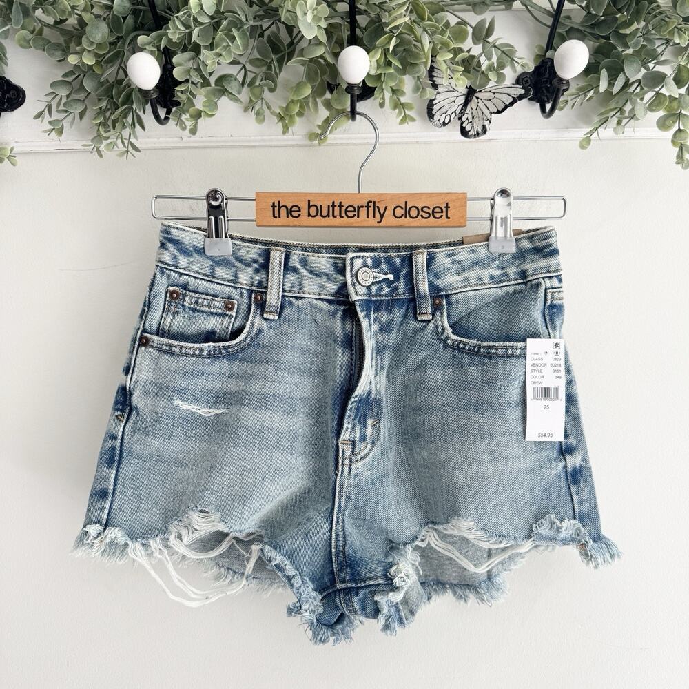 Pacsun New Ivy High Rise Festival Denim Shorts Size 25 Distressed